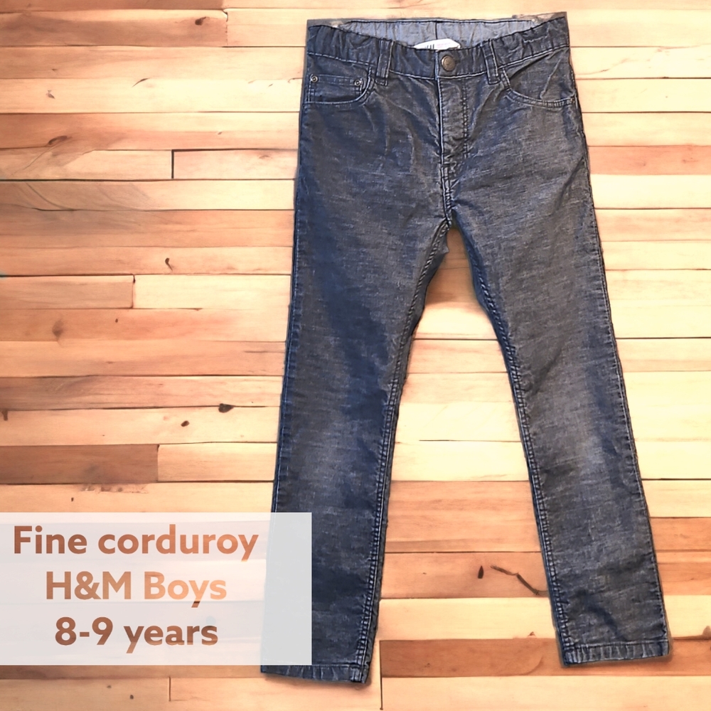 Boys adjustable waist 8-9 yrs dark grey / black fine corduroy trousers see pics - Picture 1 of 12